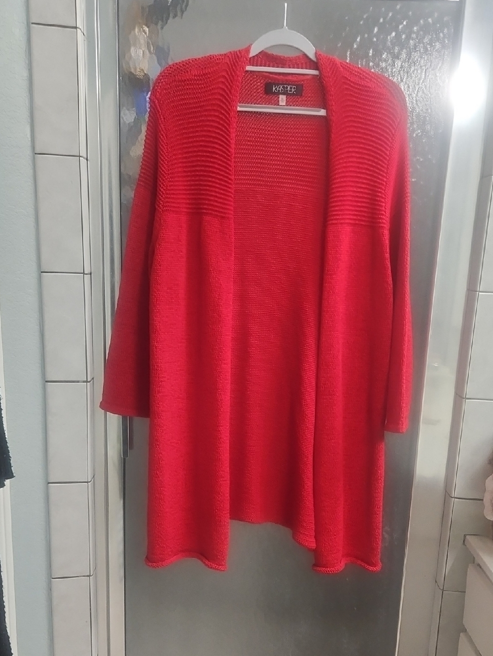 Kasper Bright Red Open-Front Knit Cardigan